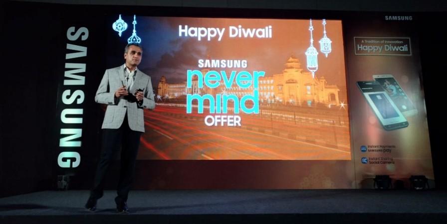 Asim Warsi, senior vice president, Samsung India launching 'Never Mind' offer for Galaxy Note, S, A, J, C and On and Tab series mobiles and tablets in Bengaluru, on September 21, 2017. Asim Warsi, Samsung India, Never Mind offer, Screen-replalcement offer,