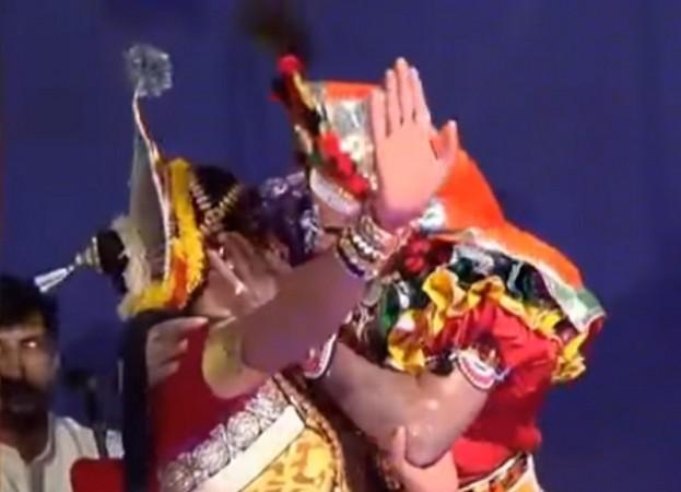 A screen shot from the controversial kissing scene in Yakshagana. Yakshagana Lip-lock Controversy