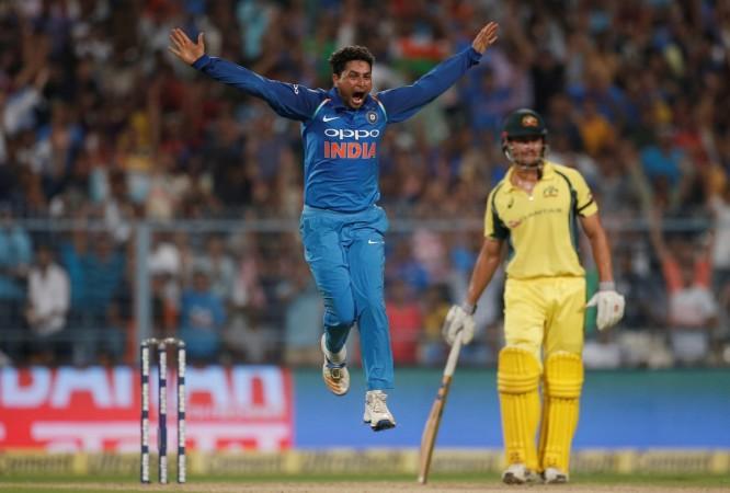Kuldeep Yadav (left) is ecstatic after claiming a hat-trick at Kolkata's Eden Gardens. Kuldeep Yadav