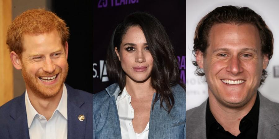 (From L-R) Prince Harry, Meghan Markle, Trevor Engelson Meghan Markle Prince Harry