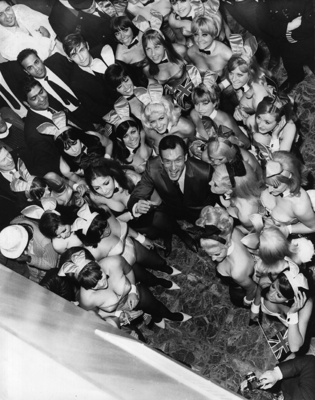 'Playboy' publisher Hugh Hefner surrounded by Bunny Girls. Hugh Hefner