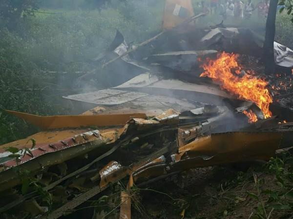 An Indian Air Force Trainer that crashed in Telangana on Thursday, September 28, 2017. IAF trainer