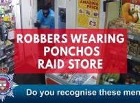 Video shows robbers wearing ponchos raiding store