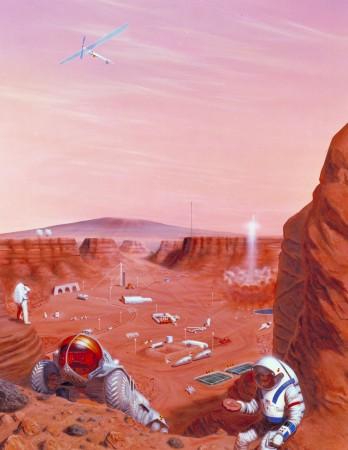 Artist's concept of possible exploration of the surface of Mars. Mars,human civilisation,