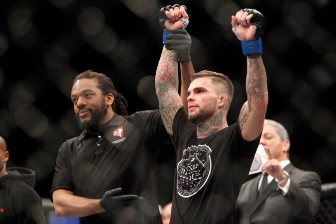 Bantamweight fighter Cody Garbrandt (R) celebrates his victory over Marcus Brimage at the MGM Grand Garden Arena on January 3, 2015 in Las Vegas, Nevada. Garbrandt won by TKO in the third round. cody garbrandt, ufc