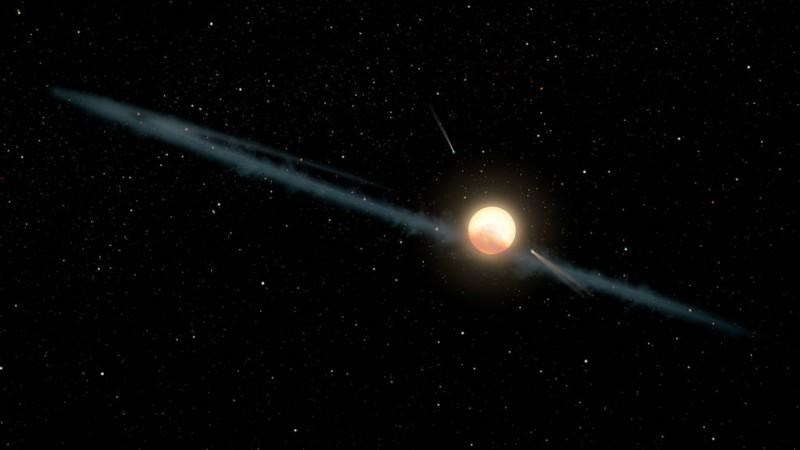This illustration depicts a hypothetical uneven ring of dust orbiting KIC 8462852, also known as Boyajian's Star or Tabby's Star. Tabby's star, nasa, alien, space, mystery,