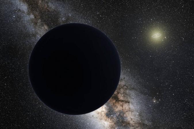 An artist's illustration of a possible ninth planet in our solar system, hovering at the edge of our solar system. Neptune's orbit is shown as a bright ring around the Sun. nasa, Planet Nine, solar system,
