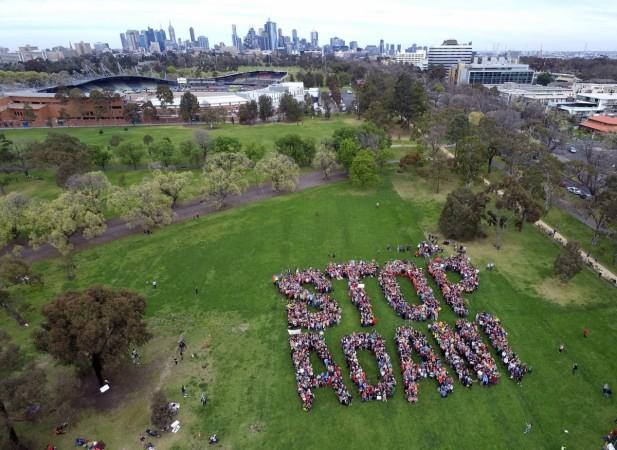 Stop Adani Human Sign - Melbourne Aadani protest