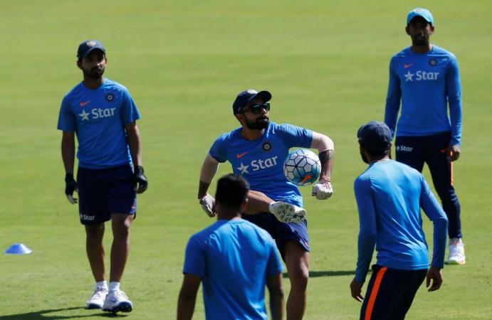 Virat Kohli (centre) plays football during Indian cricket team's training session recently in Bengaluru. Virat Kohli