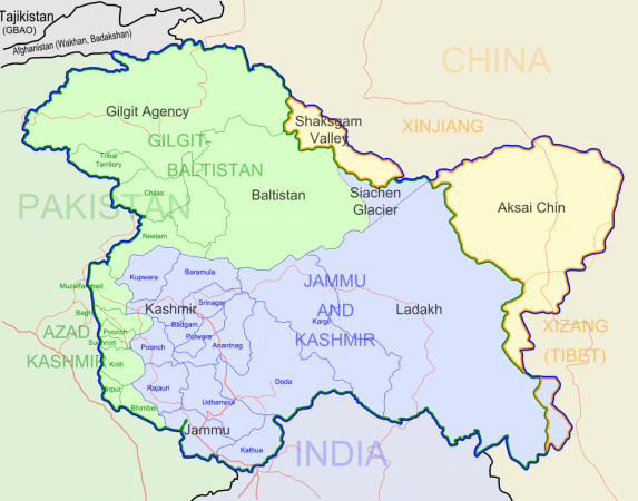 Kashmir's location on India map Kashmir location on India map