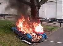 CCTV shows arsonist setting homeless mans tent on fire while he was inside