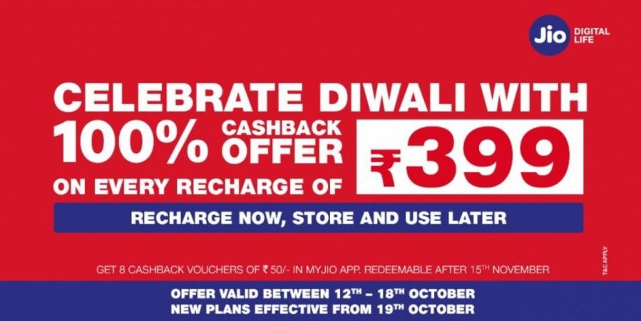 Reliance Jio Diwali Bumper Offer: New Dhan Dhana Dhan Rs. 399 tariff launched with 100% cash-back incentive Reliance Jio, Dhan Dhan Dhan, Diwali offer, 100% cashback