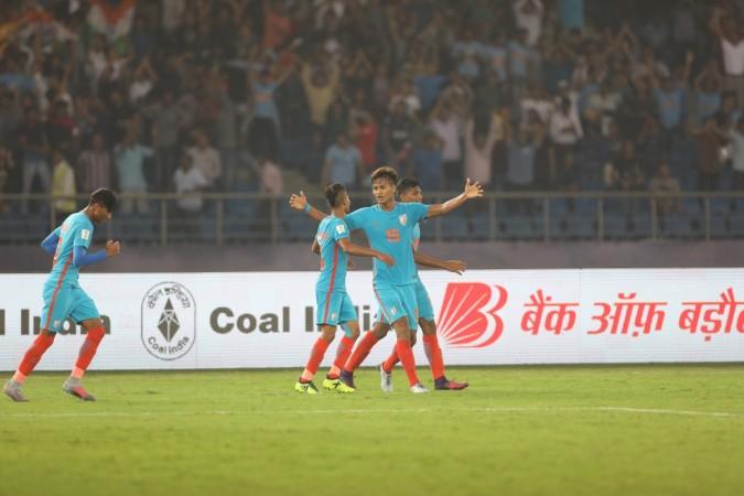 Jeakson Singh (#15) celebrates after scoring for India against Colombia in the FIFA U-17 World Cup fifa u17 world cup, indian football