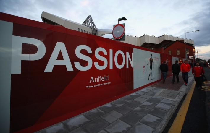 Fans arrive at the stadium for the Premier League match between Liverpool and Manchester United at Anfield liverpool, anfield