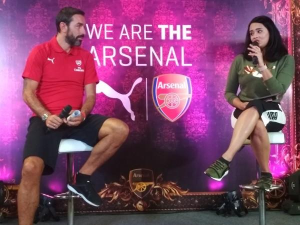 Pires with Indian TV host Mayanti Langer in Bengaluru at the PUMA event robert pires