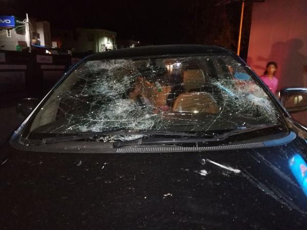 Nandini Neeraj's damaged car. Nandini Neeraj's damaged car.