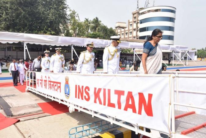 Defence minister Nirmala Sitharaman on INS Kiltan. Defence minister Nirmala Sitharaman in INS Kiltan