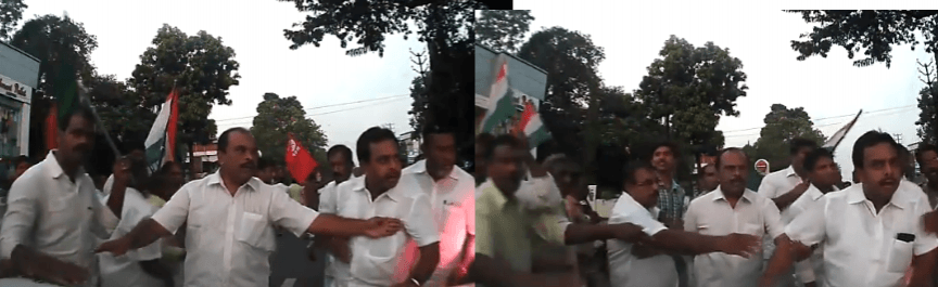 UDF party workers vandalising a car in Kollam UDF protest, UDF Hartal