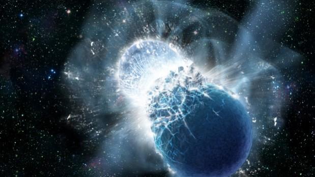 Artist's depiction of a neutron star collision after inspiral. neutron star, Kilonova, LIGO, space,