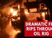 Dramatic telescope footage shows fire tearing apart Louisiana oil rig