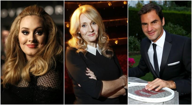 Left to right: Adele, J.K. Rowling, Roger Federer Adele, J.K. Rowling, Roger Federer