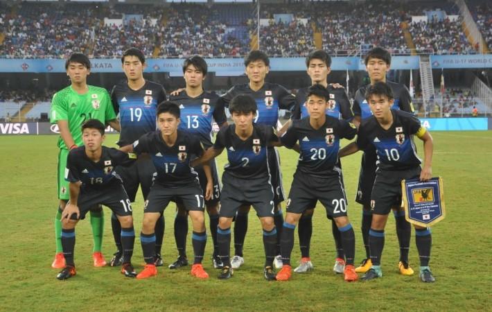 Japanese players during a FIFA U17 World Cup India 2017 Group E match between Japan and New Caledonia at Salt Lake Stadium in Kolkata fifa u17 world cup, japan