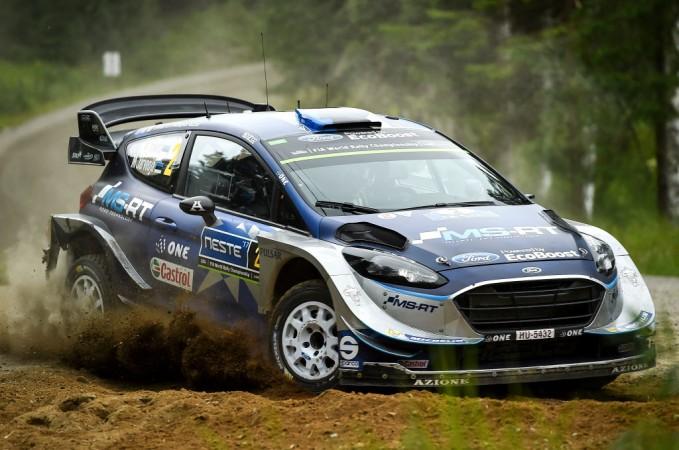 Ott Tanak and Martin Jarveoja of Estonia compete in their Ford Fiesta WRC during Special Stage 7 of the Neste Rally Finland in Jukojarvi, Finland. Ott Tanak and M-Sport