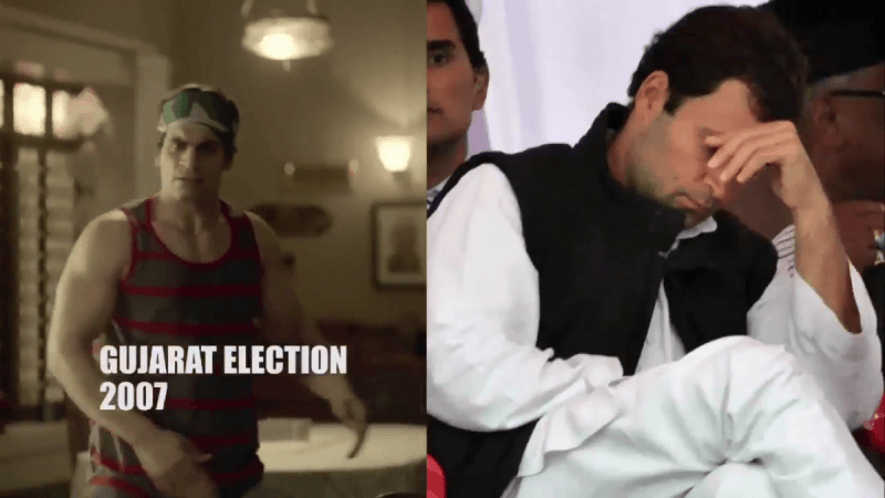 A screenshot of the video shared by the BJP taking a dig at the Congress over the Gujarat Assembly elections. BJP Mauka Mauka video screenshot