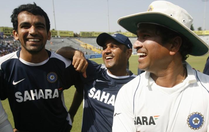 File photo: Sehwag (centre) with Zaheer (left) and Sachin Tendulkar. Virender Sehwag Zaheer Khan Sachin Tendulkar