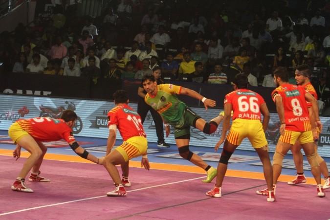 Players in action during a Pro Kabaddi League 2017 match between Gujarat Fortunegiants and Patna Pirates in Chennai pro kabaddi