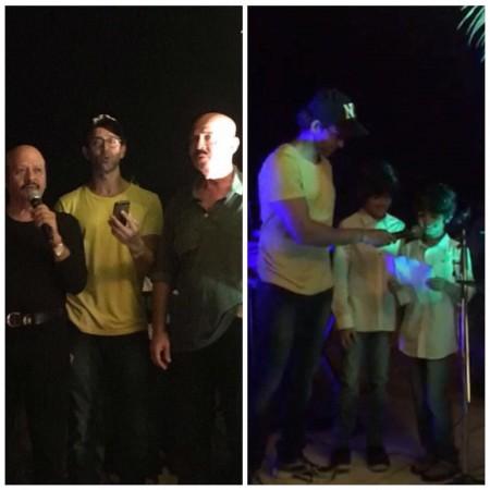 Left, Hrithik with Rakesh Roshan and his uncle Rajesh Roshan, Right, Hrithik with his children Hrehaan and Hridhaan hrithik