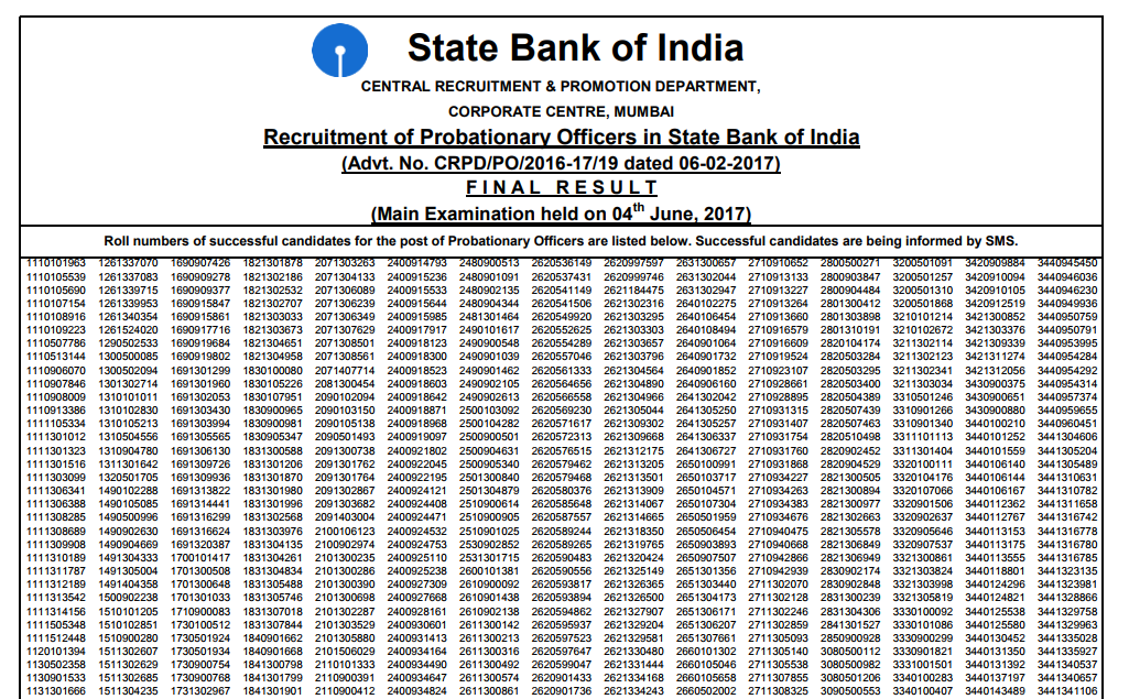 SBI PO 2017 results