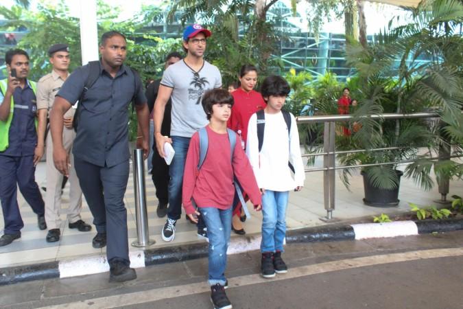 Hrithik Roshan with sons Hridhaan and Hrehaan. Hrithik Roshan son Hridhaan and Hrehaan
