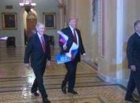 Russian Flags Thrown At President Trump Ahead Of Capitol Hill Meeting With Senators