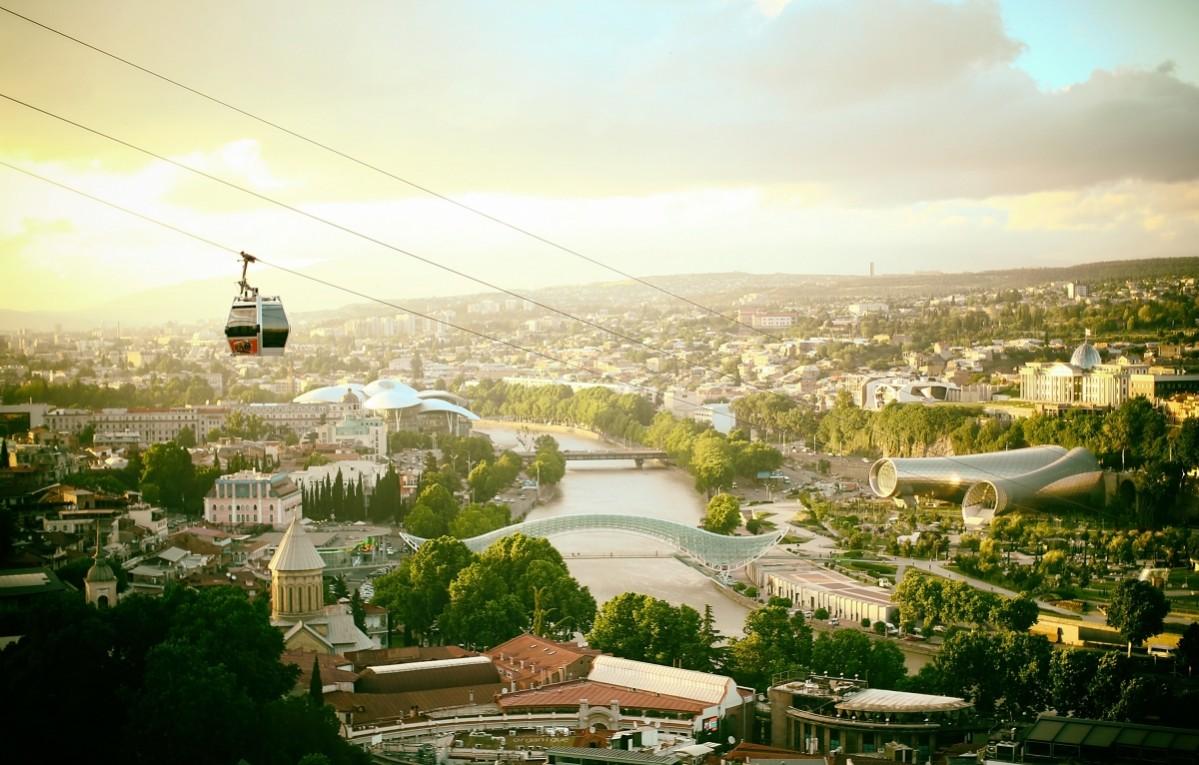 A general view of the Presidential Palace, Rike Park Music theatre and exhibition hall and the Bridge of Peace on June 15, 2017 in Tbilisi, Georgia. Georgia