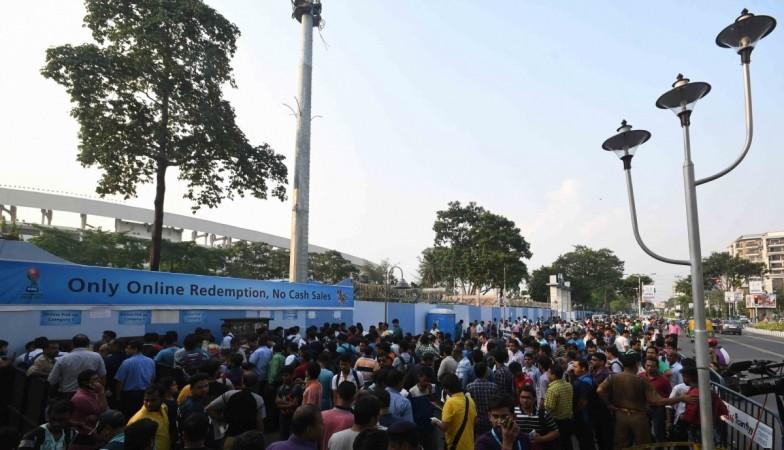 People wait in queues to buy the tickets of FIFA U 17 World Cup semi-final match at Salt Lake Stadium in Kolkata on Oct 24, 2017 salt lake stadium kolkata