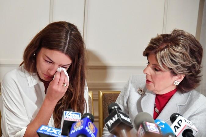 Mimi Haleyi (L) and attorney Gloria Allred at the news conference. mimi
