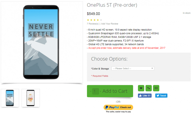OnePlus 5T pre-orders live OnePlus 5T pre-orders live