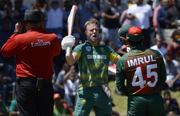 South Africa's AB de Villiers celebrates after scoring a century against Bangladesh in the current cricket series south africa cricket