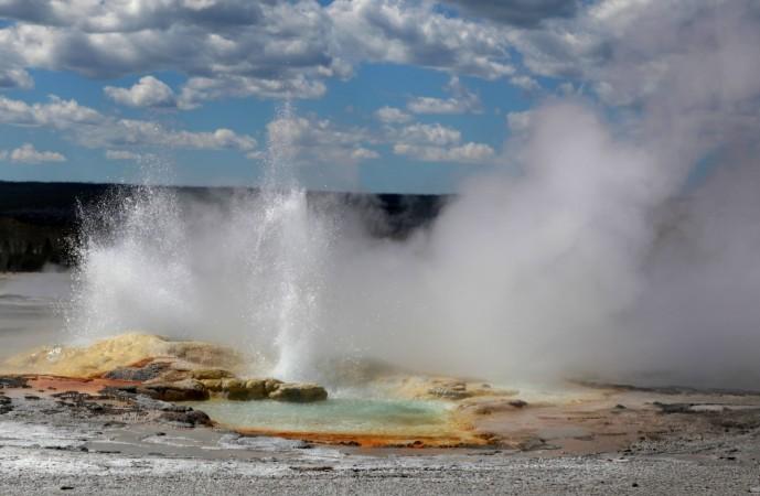 The nearly constantly erupting Clepsydra Geyser in the Fountain Paint Pot area in Yellowstone National Park, Wyoming, June 21, 2011. Yellowstone volcano eruption