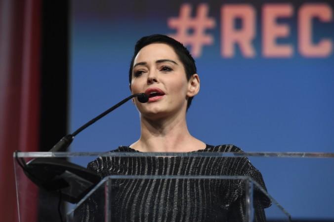 Rose McGowan speaking at the Women's Convention. rose