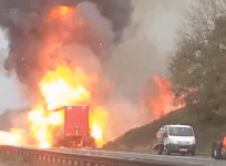 Firework sounds heard as lorry engulfed in flames on M1 motorway