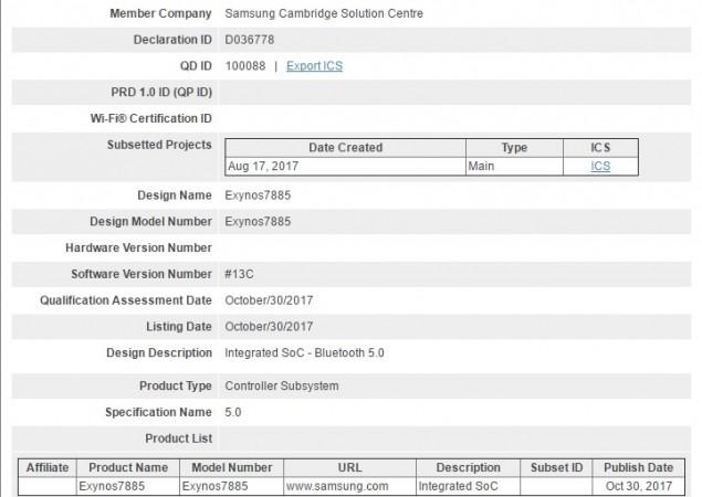 Exynos 7885 chipset listed on Bluetooth SIG Exynos 7885 chipset listed on Bluetooth SIG