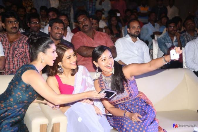 Shraddha Das with Sunny Leone and Pooja Kumar at PSV Garuda Vega event Shraddha Das with Sunny Leone and Pooja Kumar at PSV Garuda Vega event