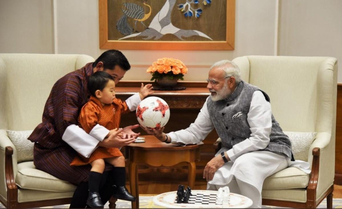 Bhutanese King Jigme Khesar Namgyel Wangchuck and Prince Jigme Namgyal Wangchuk meet the Prime Minister Narendra Modi, at 7, Lok Kalyan Marg, in New Delhi on Nov 01, 2017. Bhutanese King Jigme Khesar Namgyel Wangchuck
