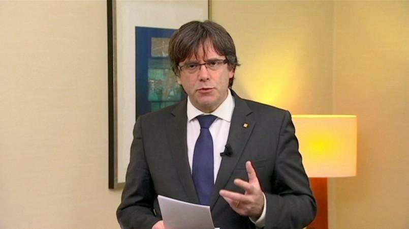Carles Puigdemont makes a statement in this still image from video calling for the release of  Carles Puigdemont