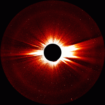 The comet entered the bottom of STEREO's view and crossed it diagonally before leaving on Oct. 28. Most of the corona has been suppressed in order to bring out the comet, leaving only the dynamic flow of the solar wind. nasa, comet 96P, stereo,