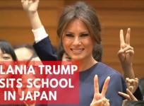 Melania Trump visits school in Tokyo, writes peace in calligraphy