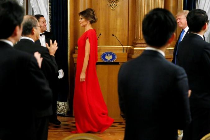 U.S. first lady Melania Trump and President Donald Trump arrive for an official dinner thrown in their honor by Japan's Prime Minister Shinzo Abe at Akasaka Palace in Tokyo, Japan November 6, 2017. Melania Trump