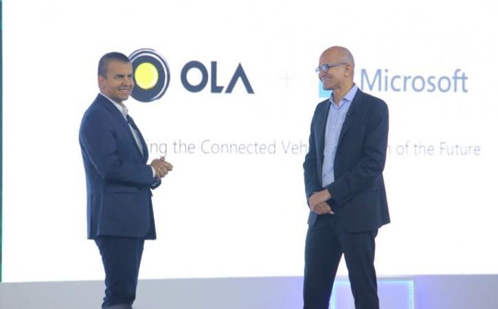 Bhavish Aggarwal, CEO and Co-founder Ola with Microsoft CEO Satya Nadella in Delhi Ola